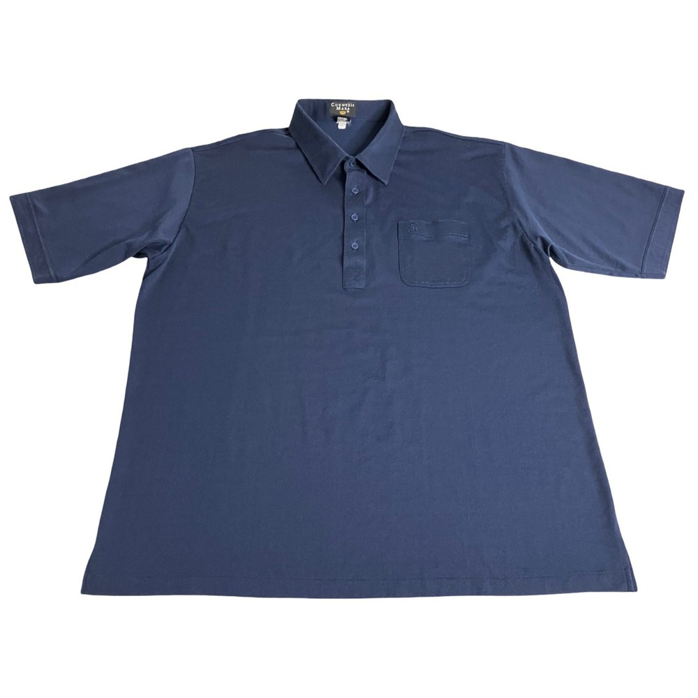 Vintage 90s Countess Mara Polo Shirt Mens XXL Navy Pocket Cotton Blend Classic